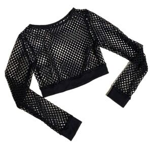 AvidLove Black Mesh Long Sleeve Crop Top